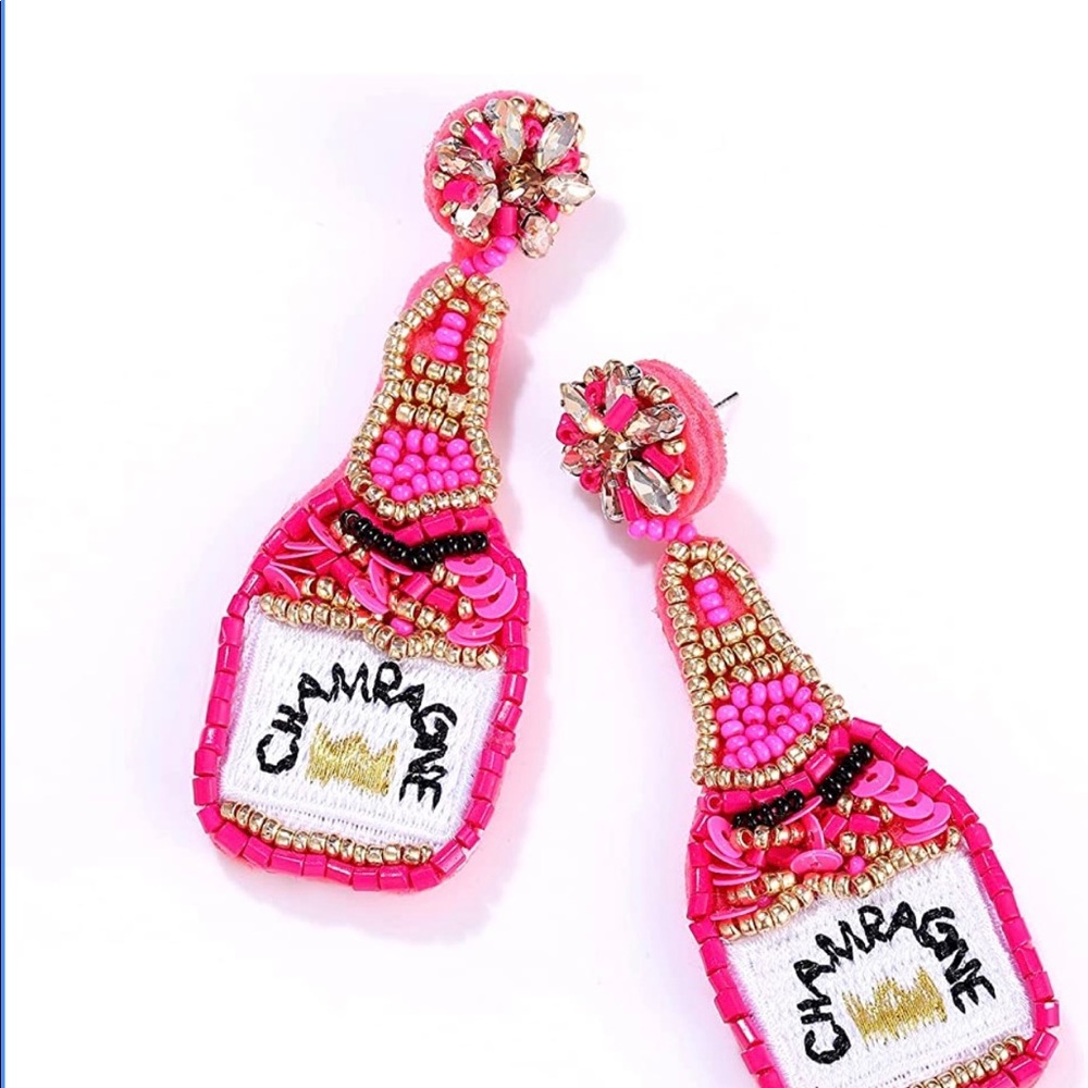 Champagne Bottle Bead Earrings - Picture 6 of 7